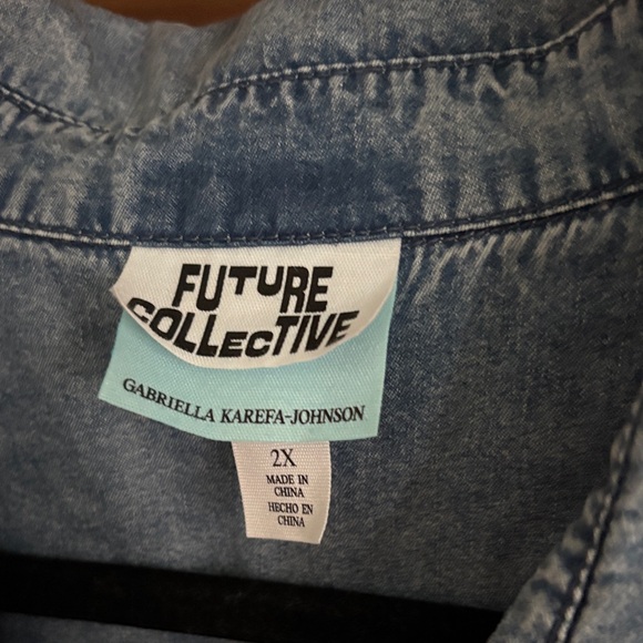 Oversized Light Blue Denim Button-Up Top - Picture 2 of 7